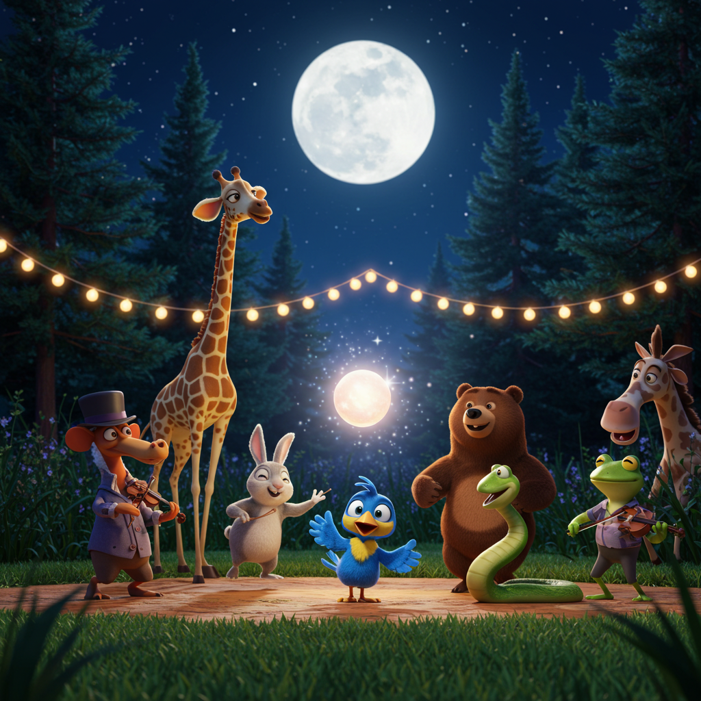 Tierfest: eine Kindergeschichte voller Musik, Tanz und Freundschaft im Wald.